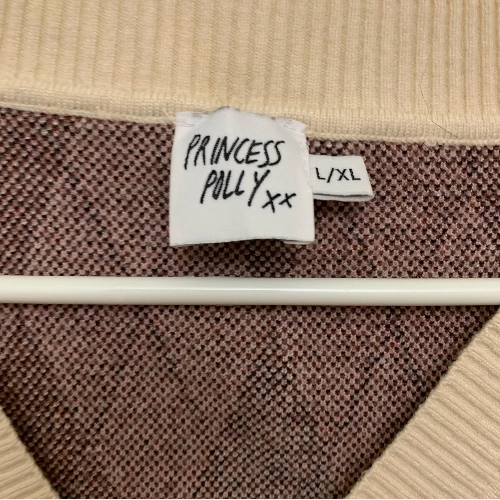Princess Polly Argyle Sweater Vest Pink Brown Preppy V Neck Knit